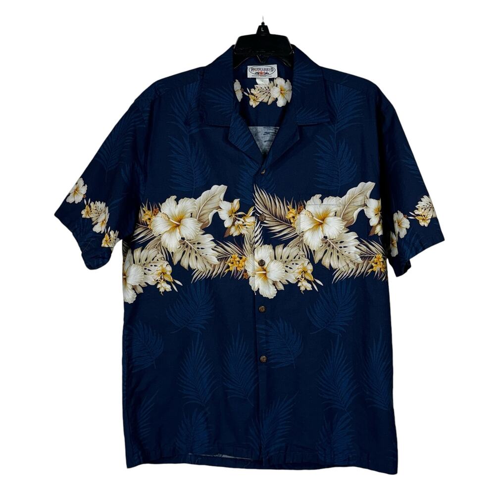 Pacific Legend Mens Large Hawaiian Shirt Floral Button-Up Short Sleeve Cotton